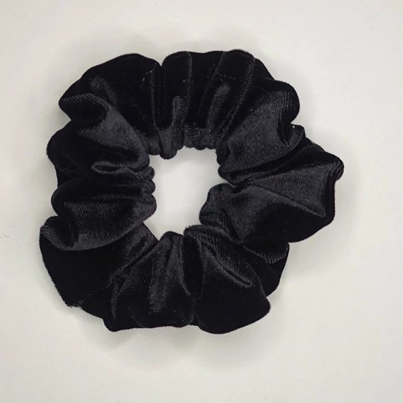 Fekete plüss bársony scrunchie - Normál